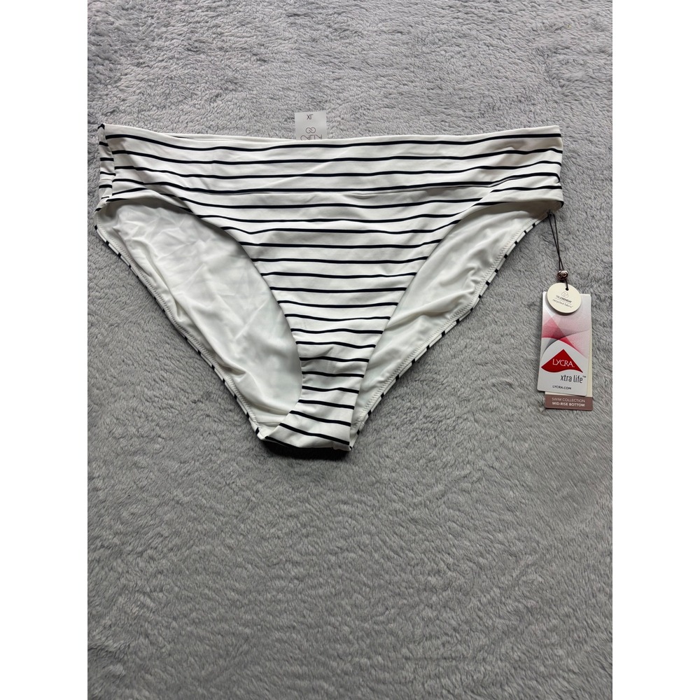 Calia Womens XL Coastal Stripe White Wide Banded High Leg Bikini Bottom WSA23414